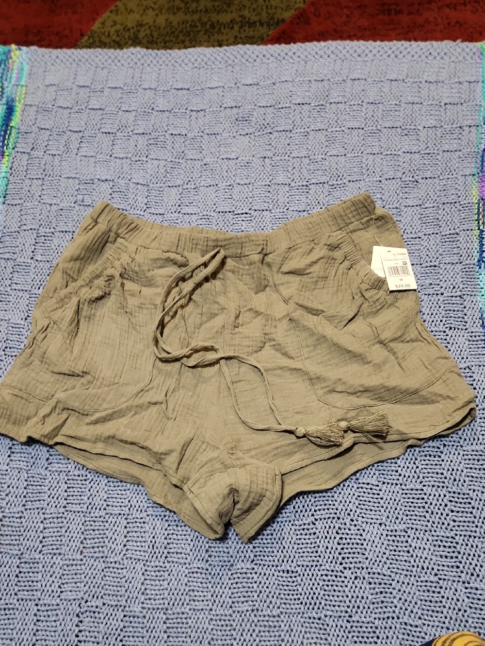 Ultra Flirt Olive Green Cotton Gauze Drawstring Shorts